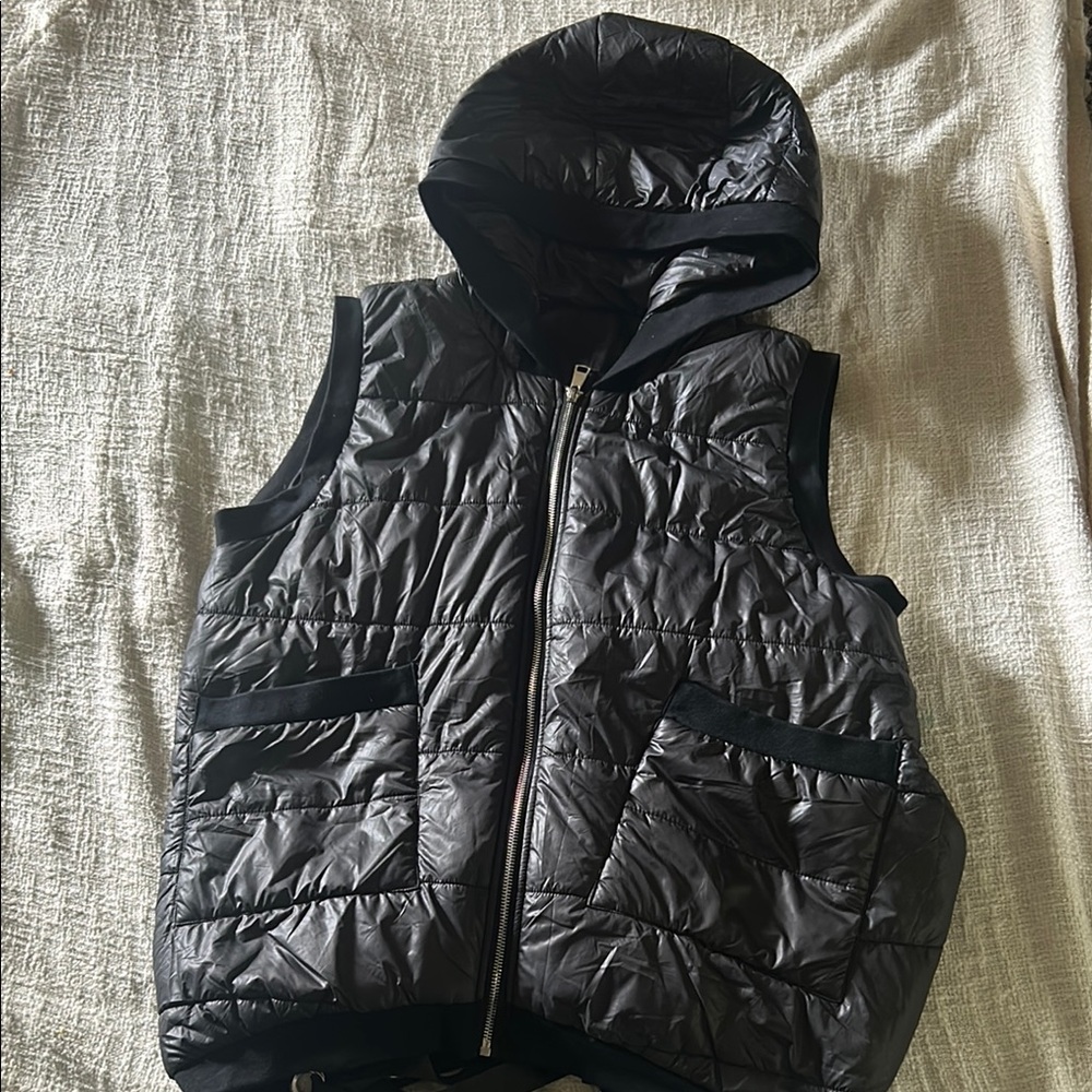 Black Quilted Hooded Vest